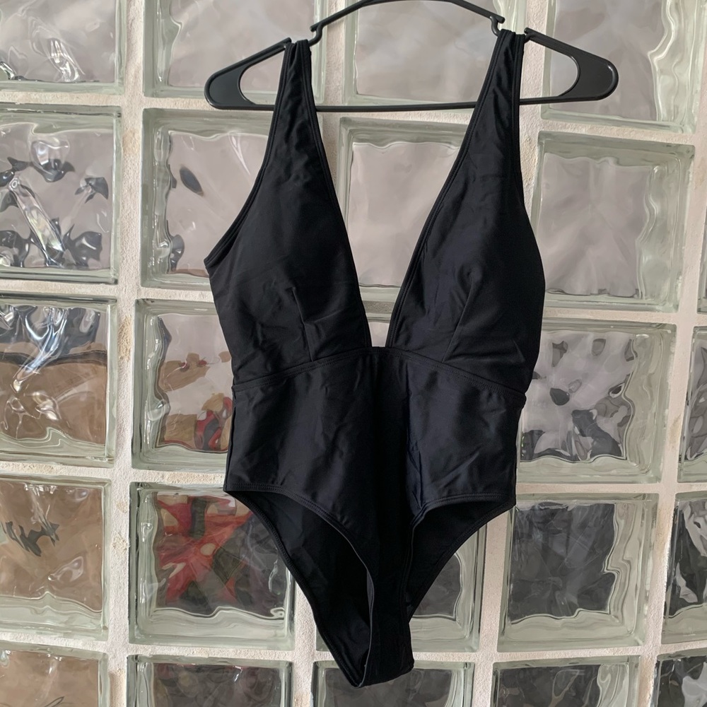 High Cut Plunge Neck Swimsuit